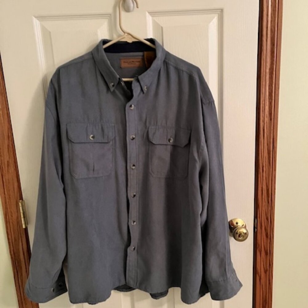 Men's button down shirt, faux suede - Blue